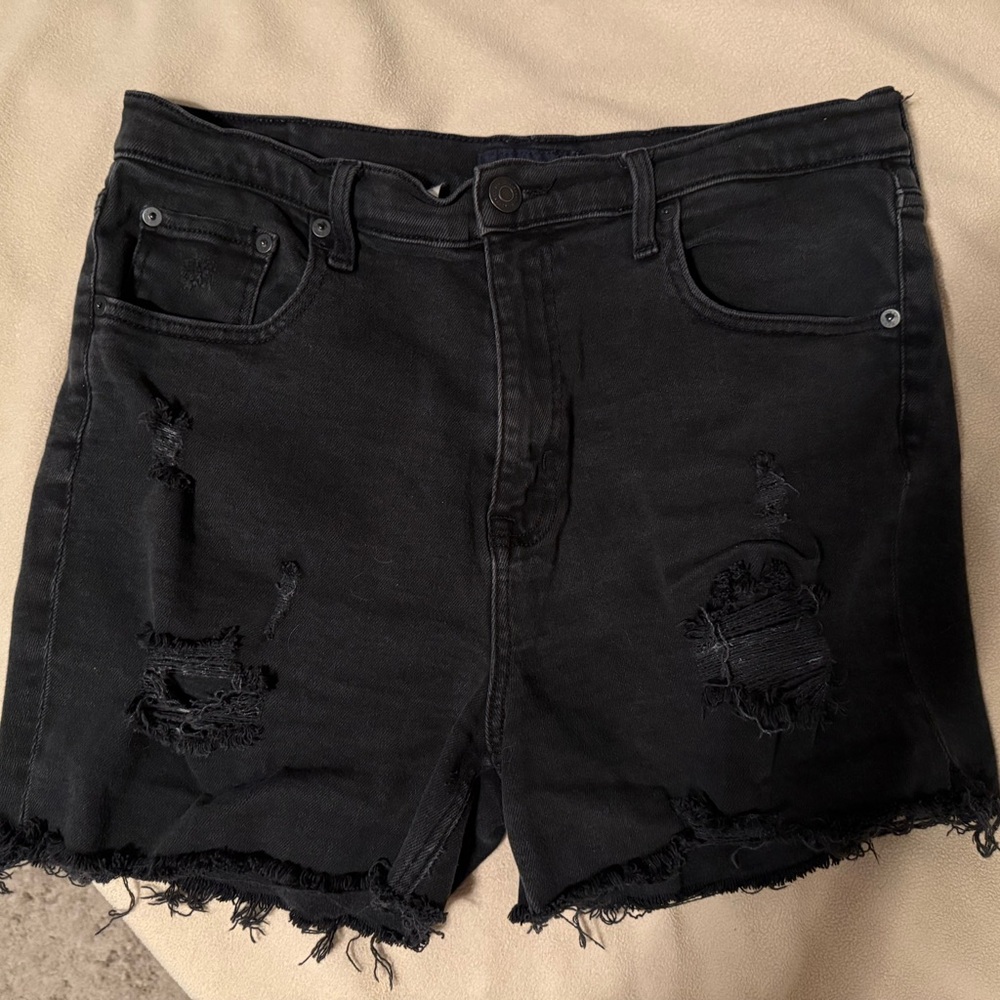 Aeropostale Black Distressed Jean Shorts